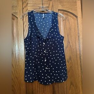 DNA Couture Button up blue polka dot sleeveless blouse 1x